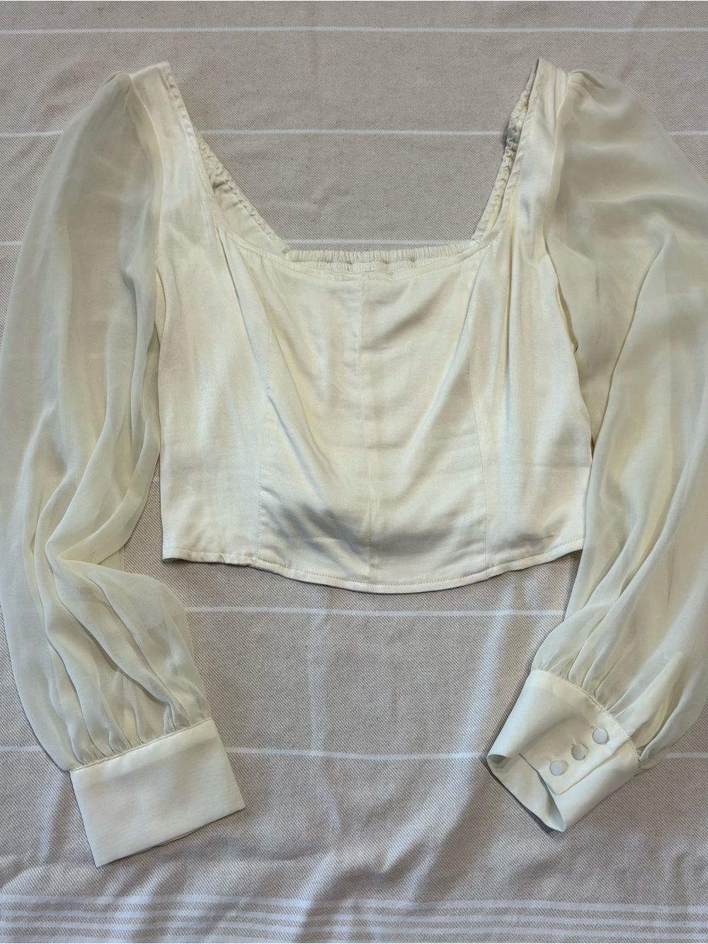 Urban Outfitters Ivory Square-Neck Puff Sleeve Blouse